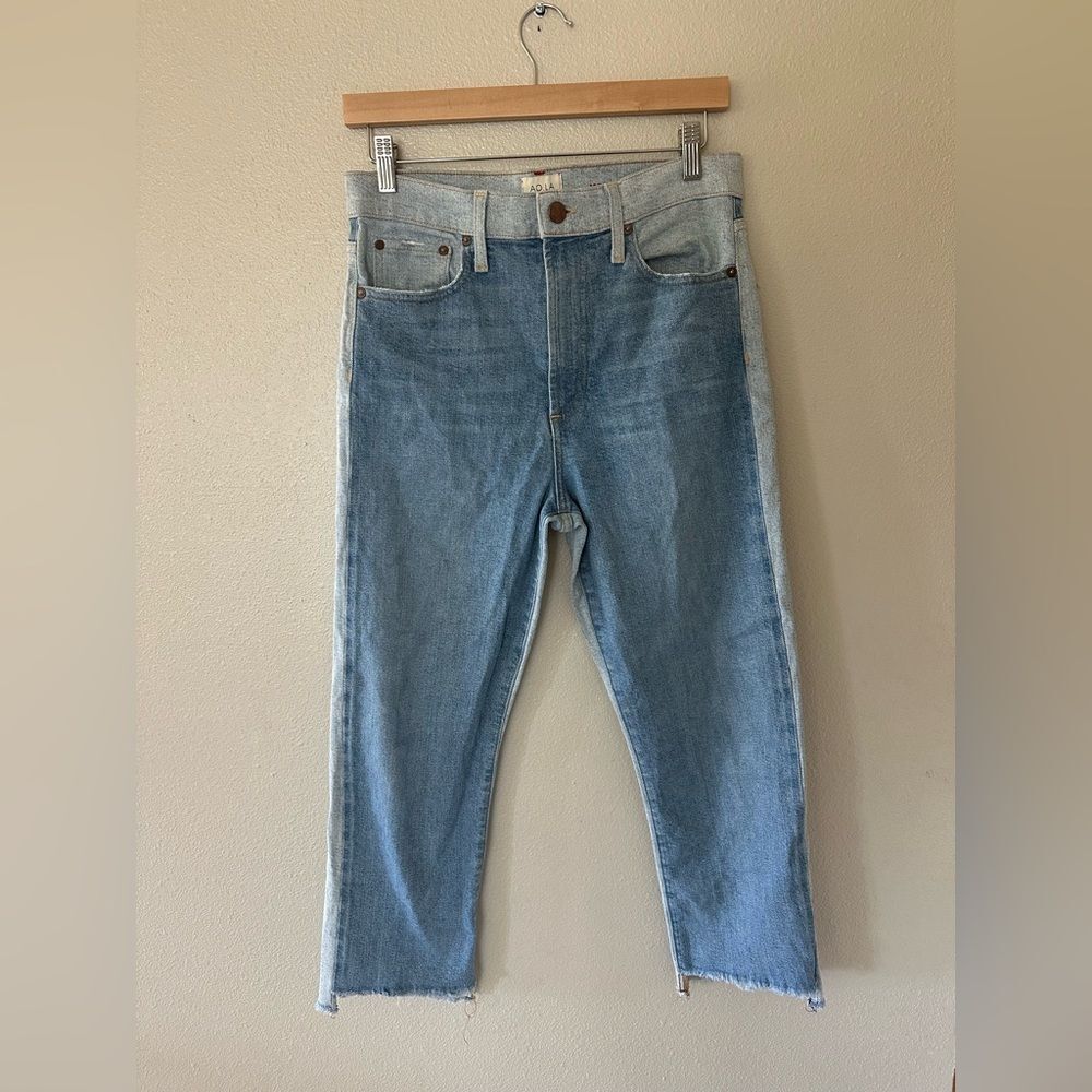 AO LA Alice + Olivia Amazing Two Tone High Waist Straight Leg Jeans Contrast 30